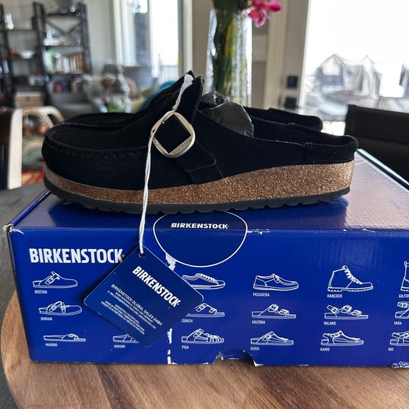 Birkenstock Buckley Black Suede Clogs Women’s 6-6.5 / Size 37 New In Box - Picture 2 of 8